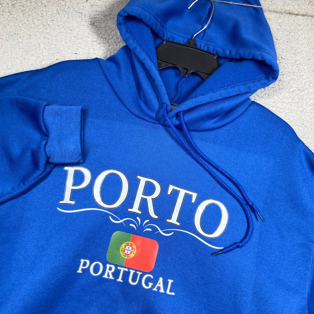 Porto Portugal Hoodie Mens 2XL Blue Souvenir Graphic Pullover Fleece Sweatshirt